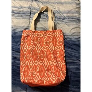 Old Navy Orange White Ikat Diamond Canvas Tote Bag Handbag 3101